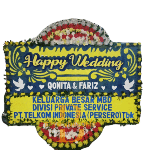 Bunga Papan Happy Wedding Biru Kuning