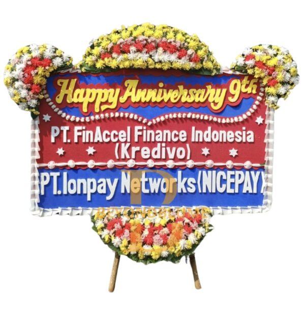 Bunga Papan Happy Anniversary Merah Biru